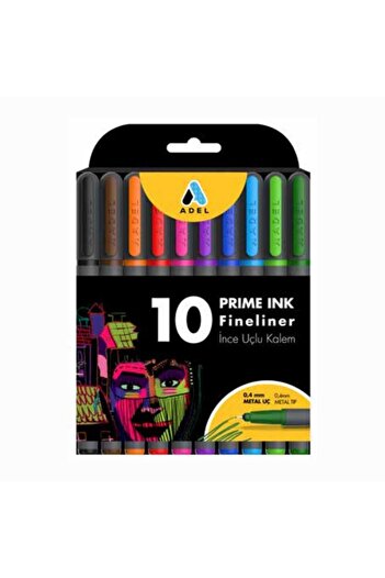 Adel Fineliner 10 Fine Tip Pen Prime Ink 10 Colors 1 Pack