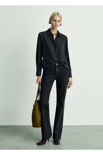 MANGO Woman Mid Waist Flare Jean Trousers