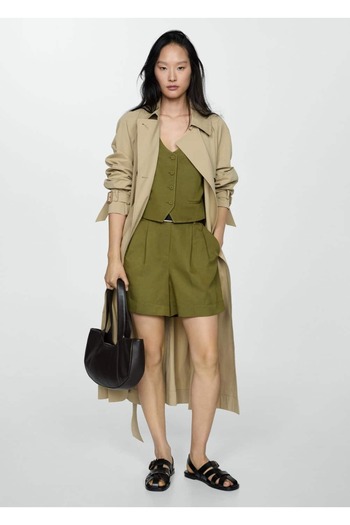 MANGO Woman Linen Blend Pleated Bermuda Shorts