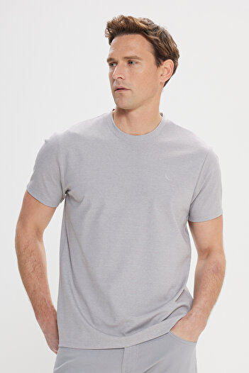 ALTINYILDIZ CLASSICS Men's Gray Slim Fit Slim Fit Crew Neck Cotton T-Shirt