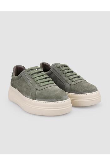 Cabani 100% Genuine Leather Khaki Suede Lace-Up Women's Sneakers