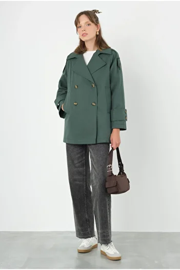 HEQA Emerald Short Double Breasted Trench Coat