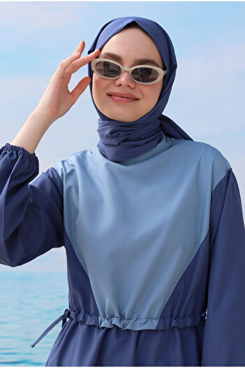HEQA Γαρνιρισμένο Hijab Μαγιό Τζιν Μπλε