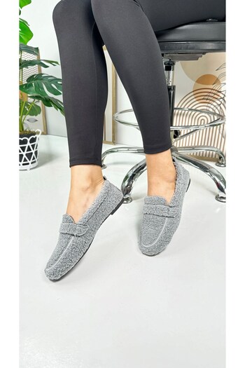 Nstil Gray Plush Lined Loafer - Oval Toe, Low Patterned Sole Shoes 375