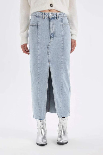 DeFacto Fashion Fit Slit Long Length Jean Skirt D4419Ax24Au