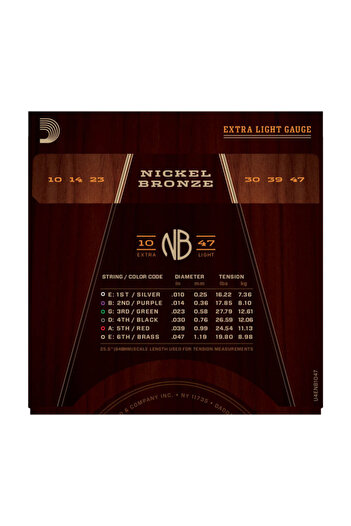 Daddario Nb1047 Acoustic Guitar String Set, Nickel Bronze, X-Lite, 10-