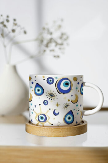 EYBaskı Tasarım White Porcelain Evil Bead Printed Nescafe Cup