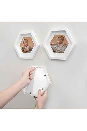 Nobbystar Adhesive Disconnect Medium Size White Hexagonal Frame with Paspart - Pack of 3