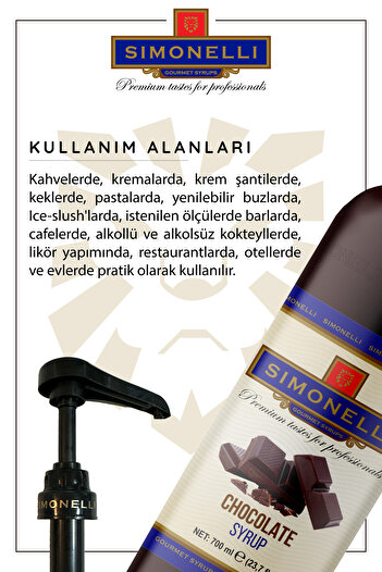 Simonelli Kahve Ve Kokteyl Şurubu Çikolata Aromalı 700 ml Pompa Hediyeli