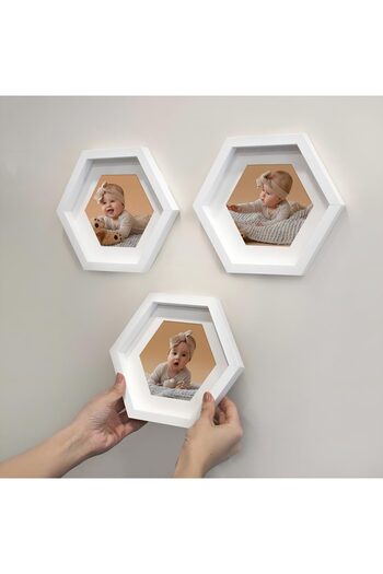 Nobbystar Adhesive Disconnect Medium Size White Hexagonal Frame with Paspart - Pack of 3