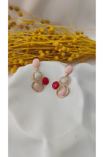 İPAR AKSESUAR Gold Pink Earring with Metal Stone