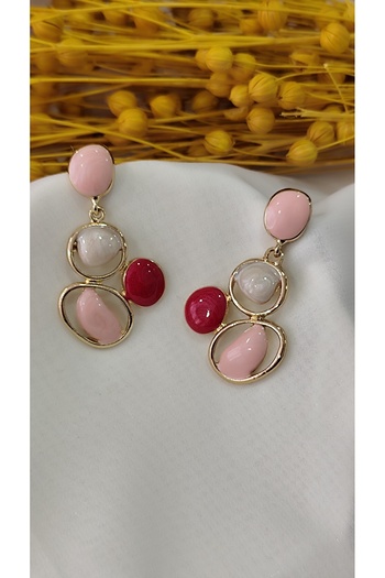 İPAR AKSESUAR Gold Pink Earring with Metal Stone