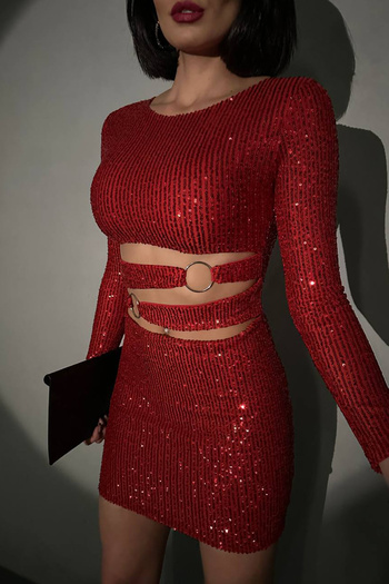 Neşeli Butik Women's Ring Detailed Mini Sequins Sequins Dress Nbdf106