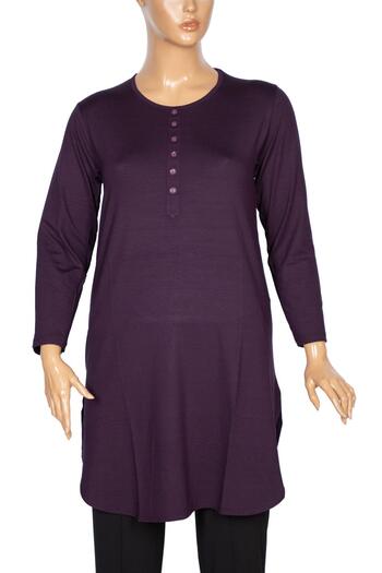 Pıtırcık Cimariva Women's Fresh Basic Placket Ornamental Buttoned Purple Tunic