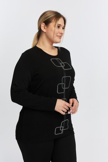 RMG Large Size Stone Detailed Knitwear Sweater Black