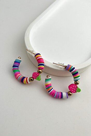 Modex Colorful Fimo Hoop Earrings with Strawberry Details (3cm)