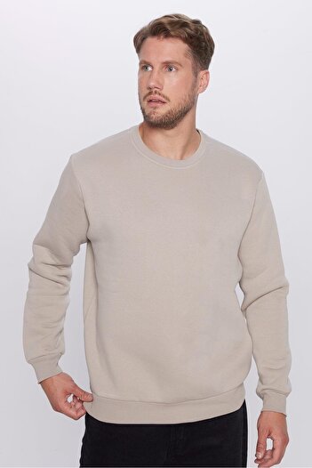 Tudors Unisex Relax Fit Comfortable Cut Cotton Soft Textured Basic Gray Crew Neck Sweatshirt with Fleece Inside