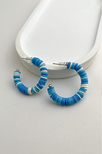 Modex Blue&White Fimo Hoop Earrings (3cm)