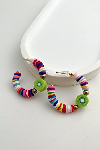 Modex Kiwi Detailed Colorful Hoop Fimo Earrings (3cm)