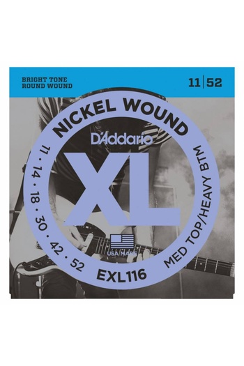 Daddario Exl116 Electric Guitar String Set, Xl, 11-52, Med Top/Heavy B