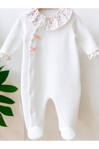 Zekids Baby Girl Floral Jumpsuit with Collar and Booties