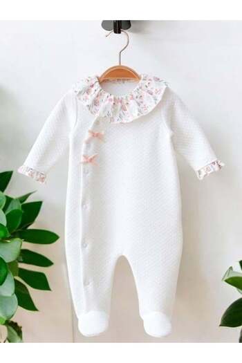 Zekids Baby Girl Floral Jumpsuit with Collar and Booties