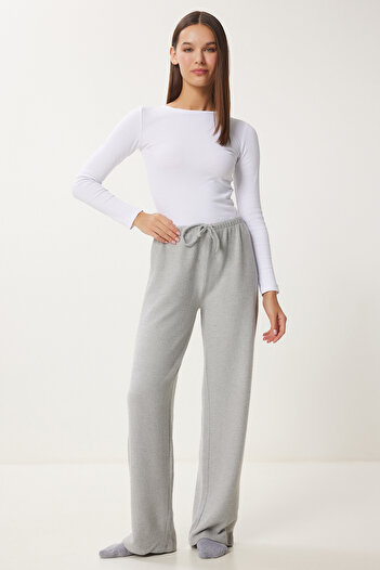 Happiness İstanbul Women's Gray Melange Soft Loose Knitted Pants Ub00295