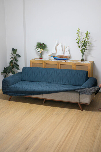 Faiend Anthracite Patterned Jacquard Wavy Sofa Cover - Elastic Sofa Cover