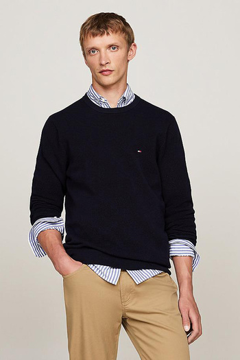 Tommy Hilfiger Pánské logo značky s dlouhým rukávem ležérní modrý svetr Mw0Mw36347-Dw5