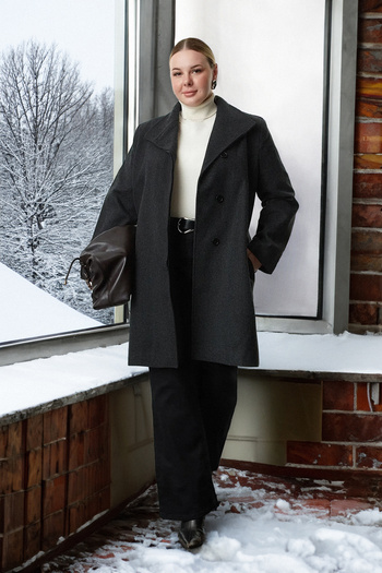 Trendyol Curve Herringbone Patterned Black Stamp Coat - Regular Fit, Stand Collar Tbbaw25dd00014