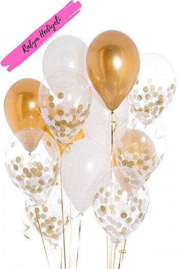 Partifabrik Chrome Gold-white Confetti Balloon Bunch of 15