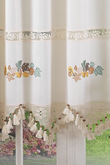ÖDEL HOME Ajurlu El Işi Dantelli Yaprak Nakışlı Perde