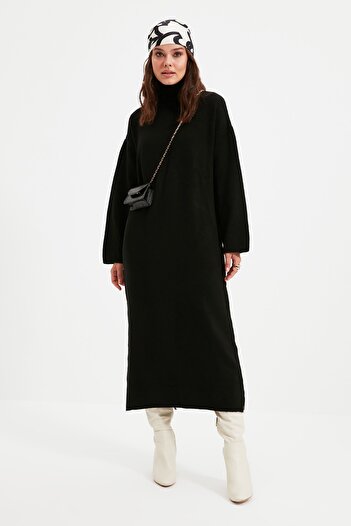 Trendyol Modest Μαύρο ψηλόμεσο μαλακό μακρύ πλεκτό φόρεμα TCTAW22EL0033