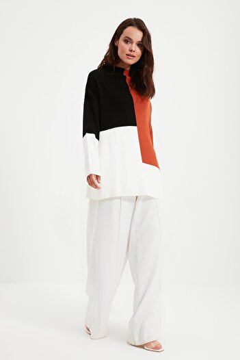 Trendyol Modest Πλεκτό πουλόβερ με γιακά καφέ χρώματος TCTAW22AK0054