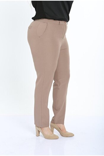 By Alba Collection Women's Dumbbell Fabric Large Size Trousers Mink