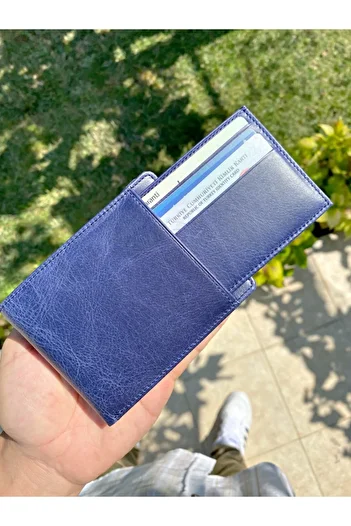 Fil Deri Genuine Leather Wallet Multi-Compartment Card Holder Navy Blue Color 2025