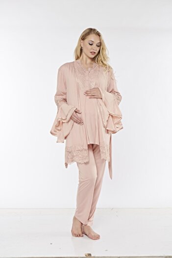 Fantasy 1115 Irene Powder Color Maternity Pajamas Set with Dressing Gown