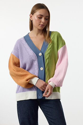 Trendyol Collection Modrá barva zablokované vlasy pletené pleteniny Cardigan Twoaw25Hi00374