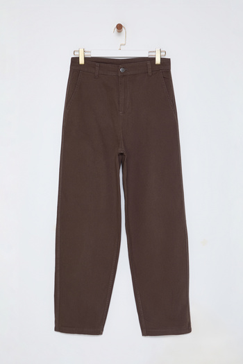 Trendyol Collection Unisex Khaki Balloon Fit Trousers - Gabardine Cotton, Limited Edition Tmnaw25Pl00011