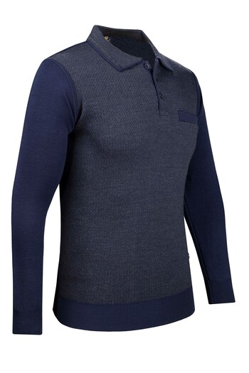 Çizgi Triko Men's Stripe Knitwear Oversize Polo Collar Sweater - Patterned, Elastic Waist, Steel Knit, Classic Fit - 5014Fb