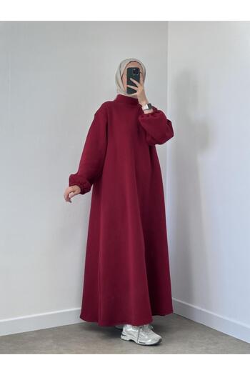 CHUL DİK YAKA KIŞLIK KLOŞ ELBİSE -BORDO