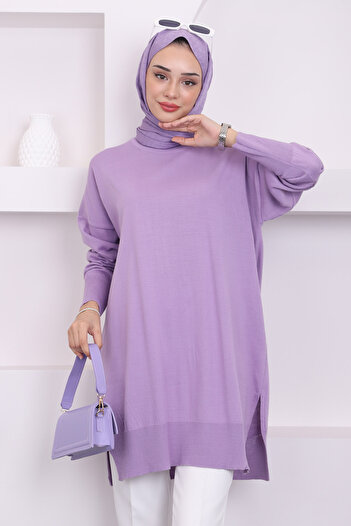 İmajButik Lilac Crew Neck Mercerized Casual Knitwear Tunic