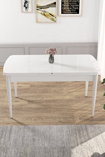 Canisa Concept Kor Serisi 70x114 Açılabilir Mutfak Masası Takımı Beyaz Masa 4 Füme Sandalye
