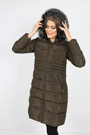 HASMOD Copy - Khaki Color Detachable Hooded Inflatable Women's Coat