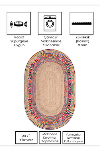 MUA HOME DECOR Hasır Desen Dijital Baskı Yıkanabilir Kaymaz Taban  İnce Salon Mutfak Balkon Halısı  Yolluk