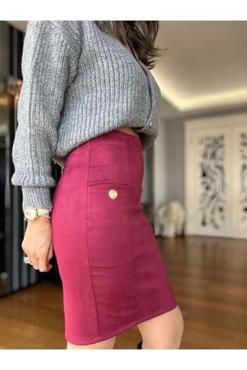 Atelier Derin Burgundy Suede Skirt