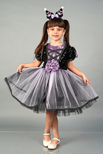 Delfini kids Sequin Birthday Princess Costume and Gown with Kuromi Crown Accessories