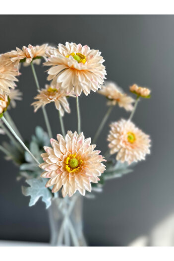 Luvienn Yapay 3 Adet Saten Somon Gerbara -3 Dal Gerbera Vazo Çiçeği