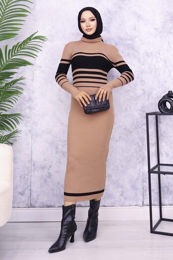 benguen 6146 Model Mink Turtleneck Knitwear Dress