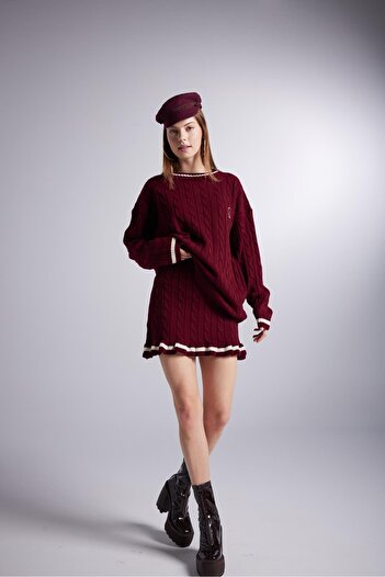 HOLLY LOLLY Elastický pas pletený vzorovaný mini úplet Harold sukně Claret Red